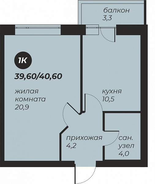 1-к квартира в новостройке, 40 кв.м., ул. Барамзиной, д. 38